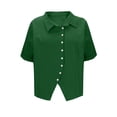thumbnail image 5 of YFNNUP Cotton Linen Button Down Shirts for Women Short Sleeve V Neck Collared Dress Shirt Solid Color Summer Dressy Blouses Work Tops, 5 of 9