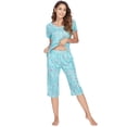 thumbnail image 2 of Xmarks Pajama Sets Floral Cute Print V Neck Short Sleeve Sleepwear Top and Short Capri Pants 2 Piece Loungewear with Pockets,S-XXL, 2 of 7