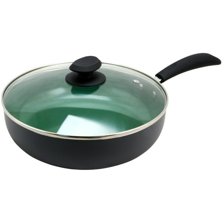 Eco-Friendly Home Hummington 3.5 Quart Green Ceramic Non-Stick Saute Pan with Lid in Matte