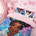 thumbnail image 3 of Erosebridal Cartoon Black Girls Queen Duvet Cover Set,Rainbow Galaxy Starry Night Bedding For Kids Teens,Reversible Pink,3pcs(No Comforter), 3 of 6