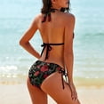 thumbnail image 2 of Roses Buds Leaves Black Women's Bikini V Neck Swimsuit Set 2 Piece Over Size Bathing Suit Side Triangle Bathing Suit, 2 of 9