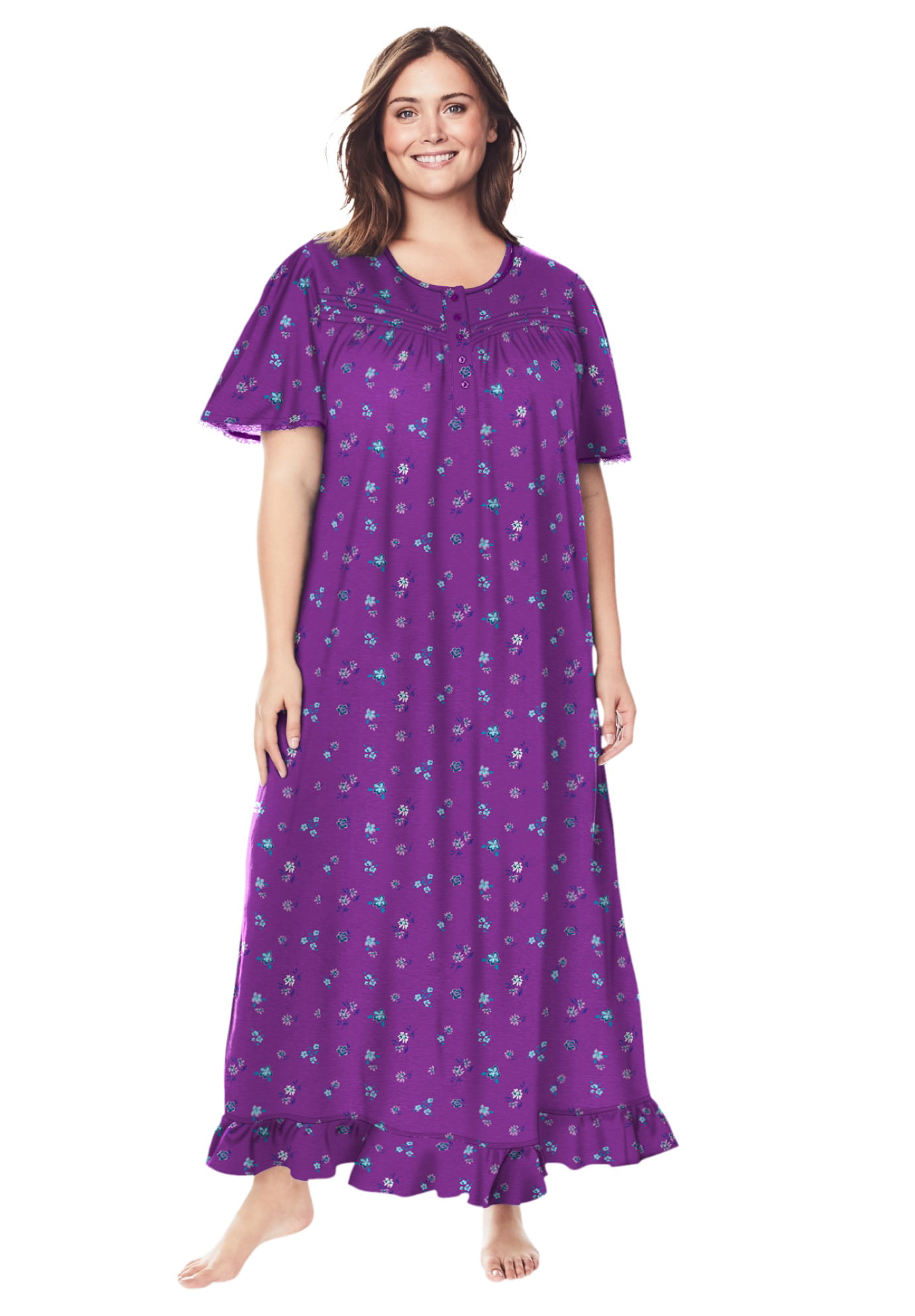 Womens Plus Size Long Floral Print Cotton Gown Dreams & Co