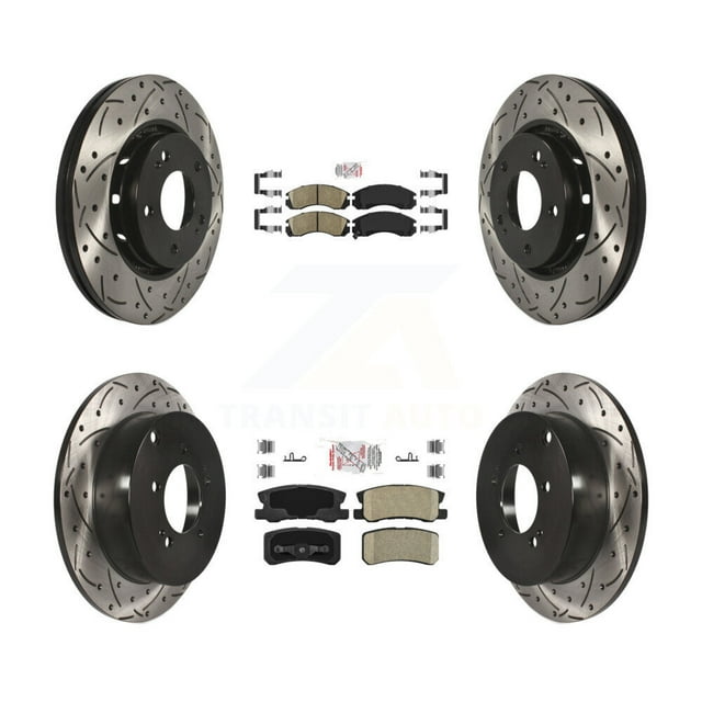 Transit Auto Front Rear Ceramic Pads and Coated Drilled Slotted Disc Brake Rotors Kit for Car Mitsubishi Lancer KDA-100661
