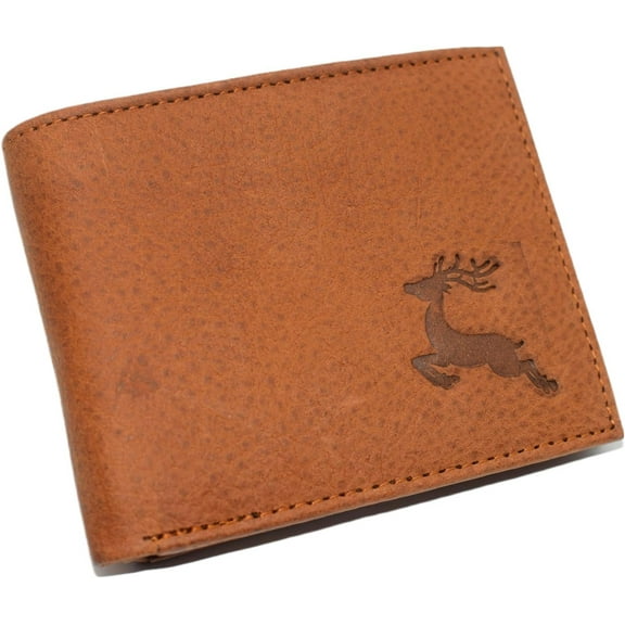 Marshal DEER Genuine Leather Bifold Trifold RFID Blocking Wallet for Men Jumping Deer Bifold