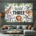 thumbnail image 3 of Young Wild and Three Backdrop Safari Theme 3rd Birthday Photography Background Green Tropic Leaves Giraffe Zebra Elephant 3rd Birthday Party Decorations Banner Supplies Photo Booth Props, 3 of 7
