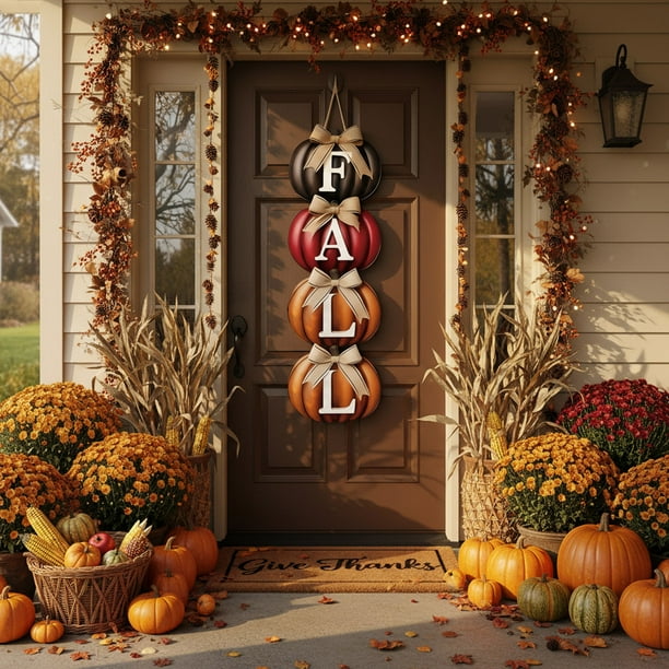 Cortina para Puerta de Acción de Gracias y Halloween | Decoración para Fiestas de Otoño | Cortinas para Puerta de 89 X 180 Cm | Nylon y Spandex Multicolor | Decoración de Pared Duradera