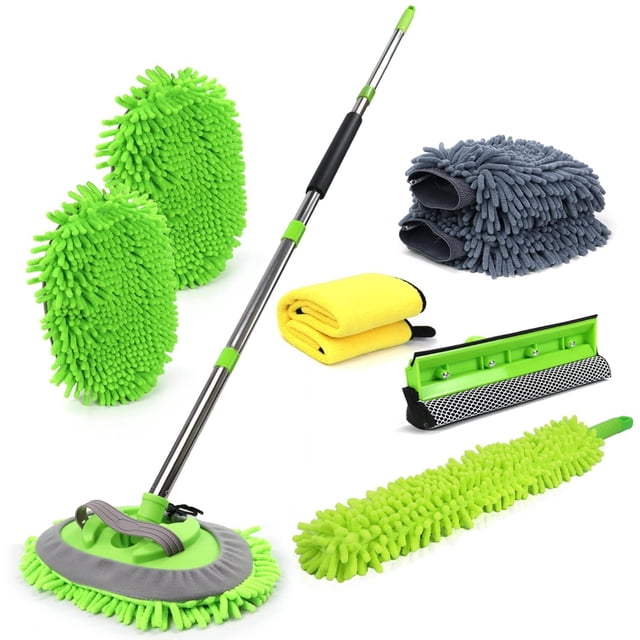 Cepillo para lavado de autos HITJOY, mango largo de 62 pulgadas con kit de limpieza, 11 unidades