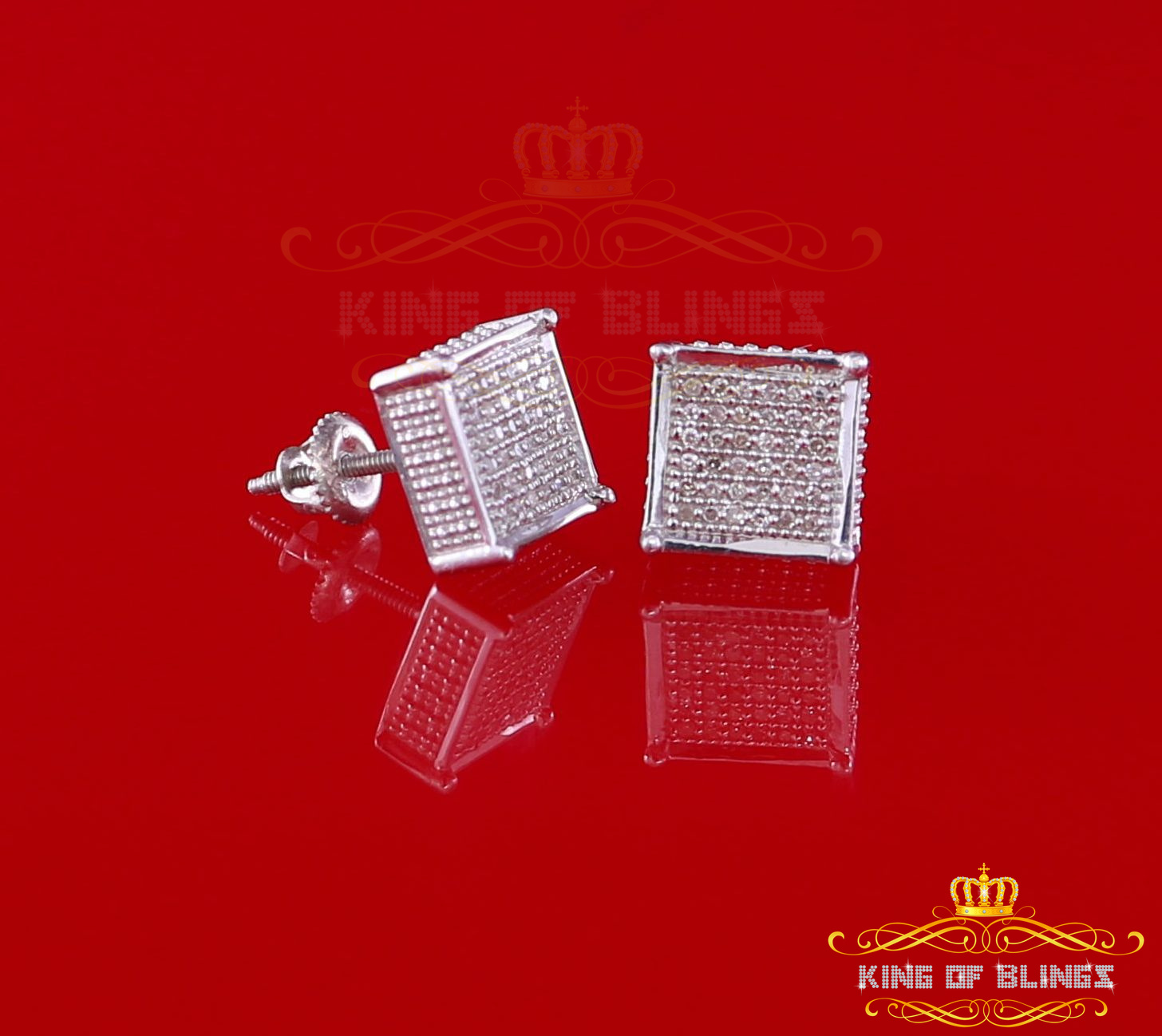 King of Bling's Aretes Para Hombre 925 White Silver 0.20ct Diamond Stud Men's/ Women's Earrings