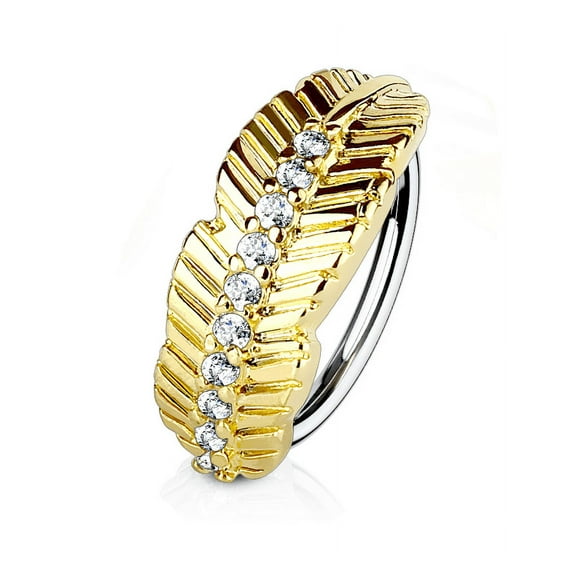 Nose and Cartilage Bendable Hoop Ring with Leaf Design and Paved Cubic Zirconias