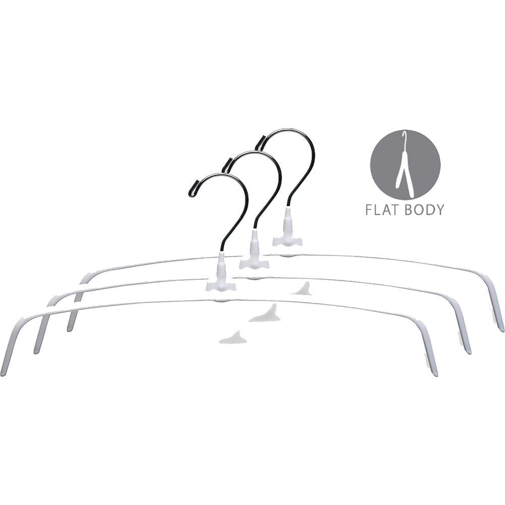International Hanger Metal Non-Slip Vinyl Coated Top Hanger, White Finish with Chrome Hardware, Box of 25