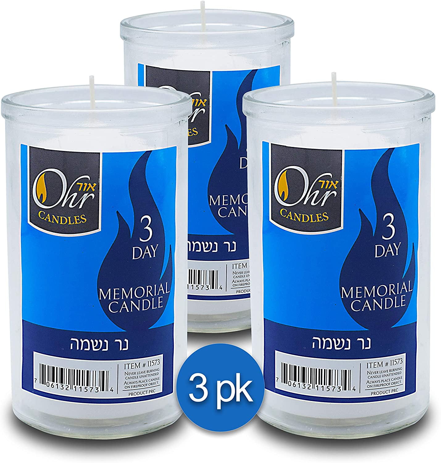 Ohr Candles, 3 Day Yartzeit, Memorial, Prayer Candles in Glass - White ...