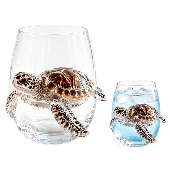 Artisanal Blue Ringed Octopus Glassware,3D Octopuses Stemless Wine Glasses, Handcrafted Marine Animal Bar Glass,Coastal Home Decor Gift for Ocean Lovers(Turtle)