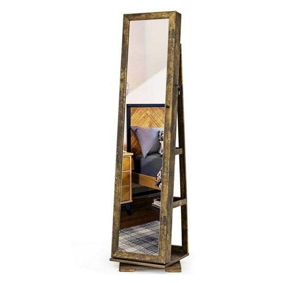 360° Rotatable 2-in-1 Lockable Jewelry Cabinet with Full-Length Mirror