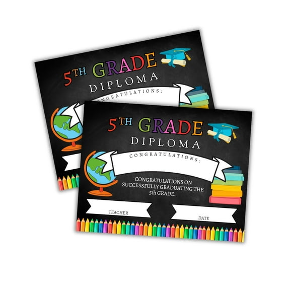 Fifth 5th Grade Diploma Graduation Awards 30pk 8.5x11 Cap Gown Chalkboard End of The Year Awards Superlatives Elementary School Ceremony