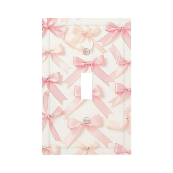 1-Gang 1 Toggle Wall Plate for Bedroom Room Bathroom Decorative, Pink Bow Dreamy Princess Cute Bow Prints Plate Covers, Electrical Receptacle Light Device Switch Cover