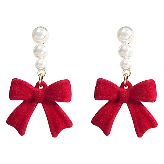 DESIGNICE Dangle Earrings for Women,Pearl Accent Drop Earrings,Plush Red Bow Earrings,Hypoallergenic Earring Gifts for Women