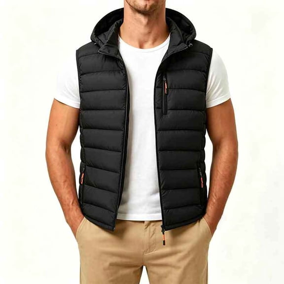 Purcolt Mens Big and Tall Hooded Puffer Vest Lightweight Full Zipper Quilted Padded Waistcoat Casual Loose Fit Wind‑Resistant Layering Outerwear with Pockets for Outdoor Travel Work