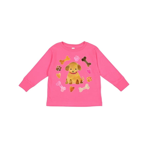 Inktastic Cute Puppy Valentine with Hearts and Bones Boys or Girls Long Sleeve Toddler T-Shirt