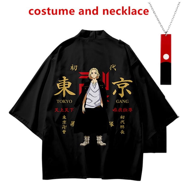 Anime Tokyo Revengers Cosplay camiseta Capa de Draken Manji Gang para verano Haori Kimono Tee Hombres manga cortaXSTokyo Avengers Gao Jinjia LED