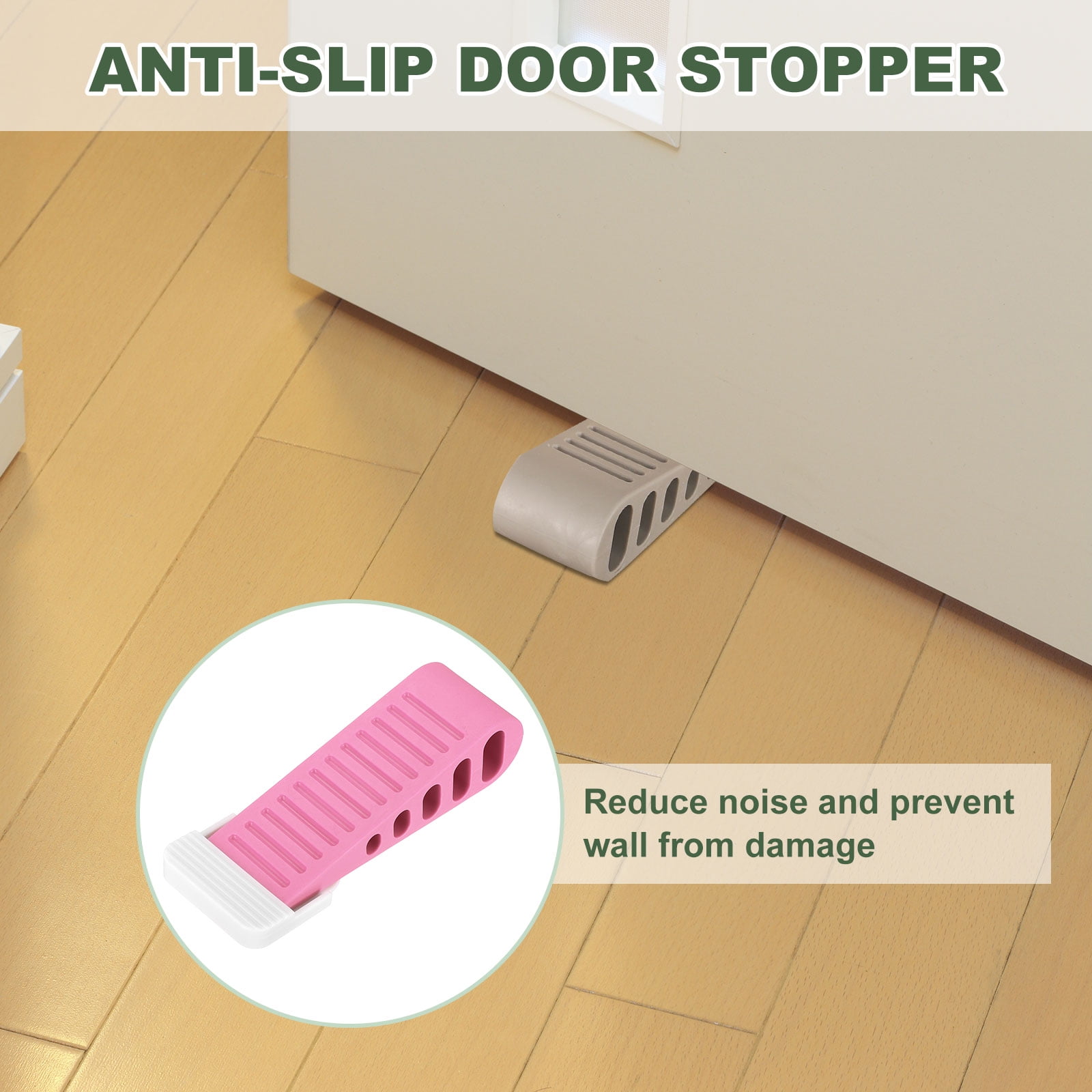 Uxcell 4 Pack 1.18" TPR Door Stoppers with Holder for Bottom Door Stop Wedge, Grey