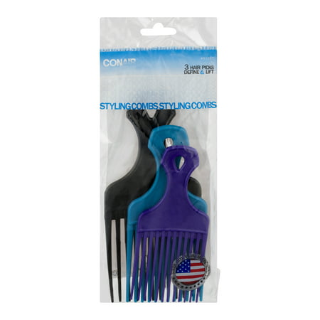Conair 93977PNP Hair Pick Combs, 3 Pack
