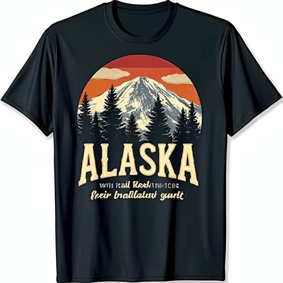 Retro Alaska Graphic T-Shirt Stunning Mountain Sunset Design on Black