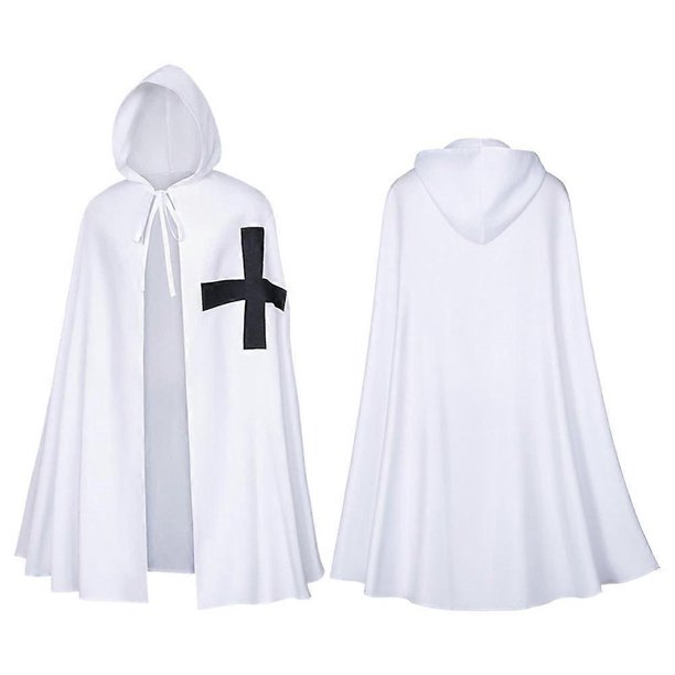 Capa de cruzado para Halloween, disfraz de caballero templario medieval, capa blanca y negra para adultos y niños.