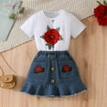 thumbnail image 4 of LUOGENLI Toddler Girl Summer Outfits 3T 4th of July Toddler Girls Short Sleeve Embroider T Shirt Pullover Tops Ruffles Rose Denim Skirts Outfits Toddler Girl Summer Outfits 4T-5T Summer 3-4 Years, 4 of 9
