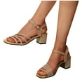 thumbnail image 4 of Sandals For Women 2025 Comfortable Chunky Heel Open Toe Ankle Straps Square Toe Rhinestone Shoes Casual Summer Beach Outdoor Footwear Dressy Sandals 5.5, 4 of 9