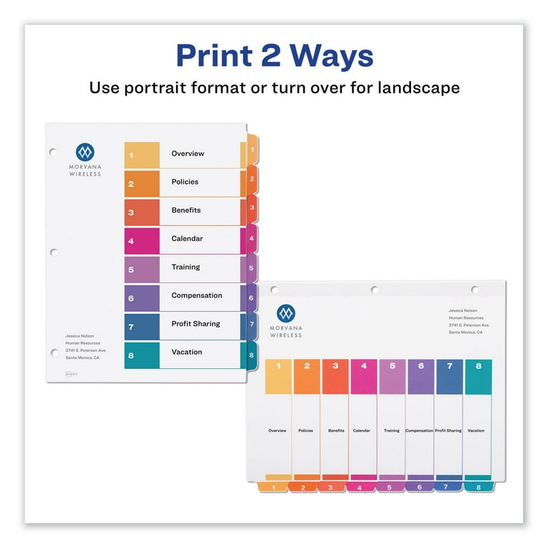 Customizable TOC Ready Index Multicolor Tab Dividers, Uncollated, 10-Tab, 1 to 10, 11 x 8.5, White, 24 Sets Customizable TOC Ready Index Multicolor Tab Dividers, Uncollated, 10-Tab, 1 to 10, 11 x 8.5, White, 24 Sets