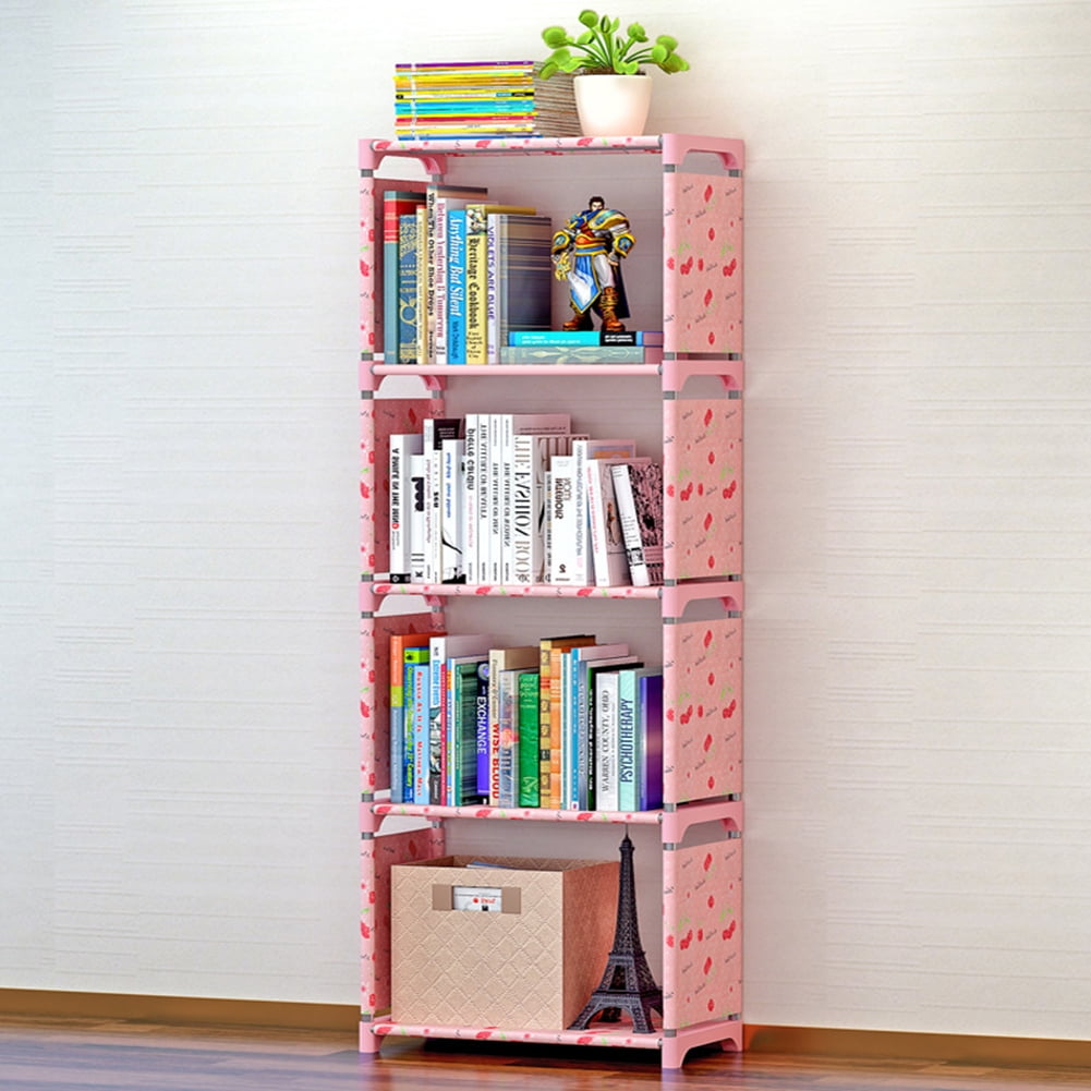 Multi Layer Standing Bookcase Bookshelf Storage Shelf Rack Home Organizer for Living Room BedroomCherry Pattern