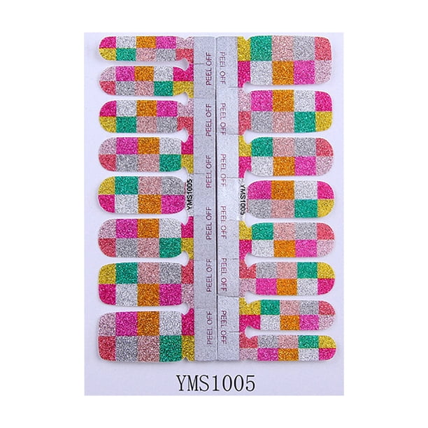 Pegatinas para uñas de colores sólidos con purpurina, 16 pegatinas por pieza.