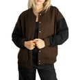 thumbnail image 5 of Jess By Meiko Women's Classic Color Blocked Snap Button Crew Neck Long Sleeves Varsity Jacket XS Brown, 5 of 6
