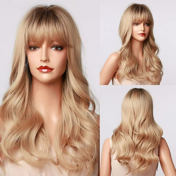 UTOURS Long Auburn Wig with Bangs Layered Curly Orange Wigs for Women Natural Synthetic Wigs for Daily Use