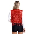 thumbnail image 2 of renvena Womens Sequin Sleeveless Vest V Neck Open Front Glitter Tassel Waistcoat Rave Dance Vest Red XL, 2 of 7