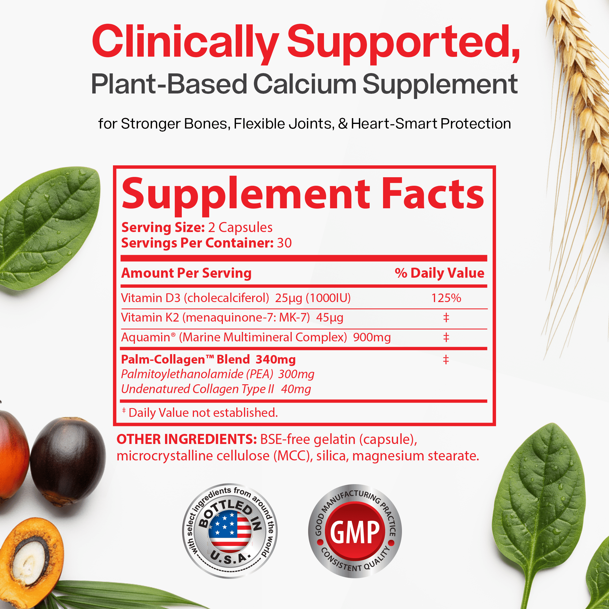 OsteoShield Peak Health Research, Calcium Supplements with Vitamin D3, K2 & Aquamin, 60 Capsules