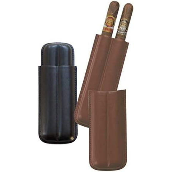 Black Leather Cigar Holder Big Easy 2Ct-9281BK