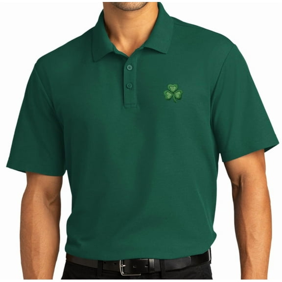 Mens St Patrick's Irish Shamrock Patch Short Sleeve Polo Shirt, Extra-Small Marine Green