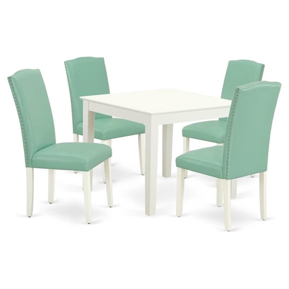 East West Furniture Oxford 5-piece Wood Dining Set in Linen White/Pond