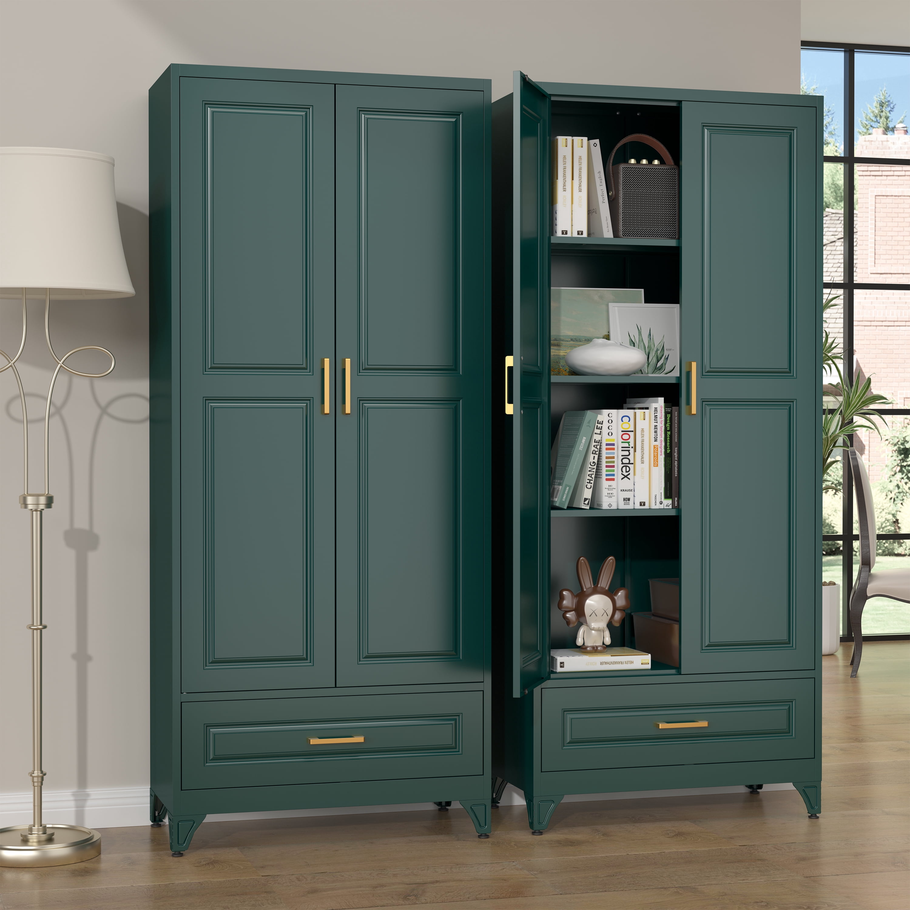 Polup 75"H Kitchen Pantry Cabinet with Drawer, Green Metal Storage Cabinets with Doors, Kitchen Pantry Cabinet, Adult, Food Cupboard with Doors
