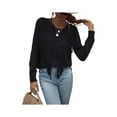 thumbnail image 5 of One opening Women Solid Color Knitwear Long Sleeve Round Neck Fringe Decoration Hole Cutout Loose Sweater Tops, 5 of 7