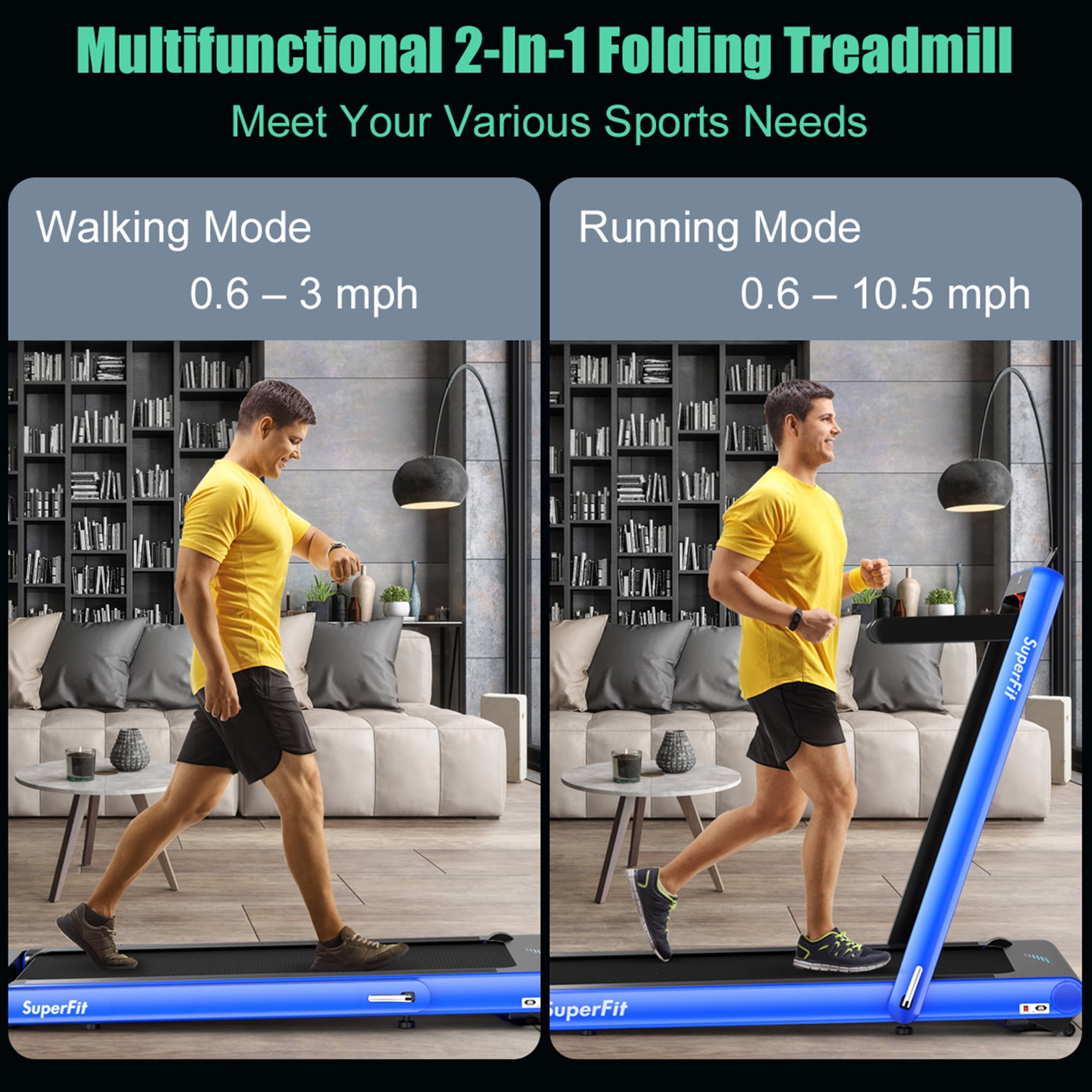 Gymax 2 in 1 Folding Treadmill  4.75HP Running Machine w/ APP & Remote Control Navy