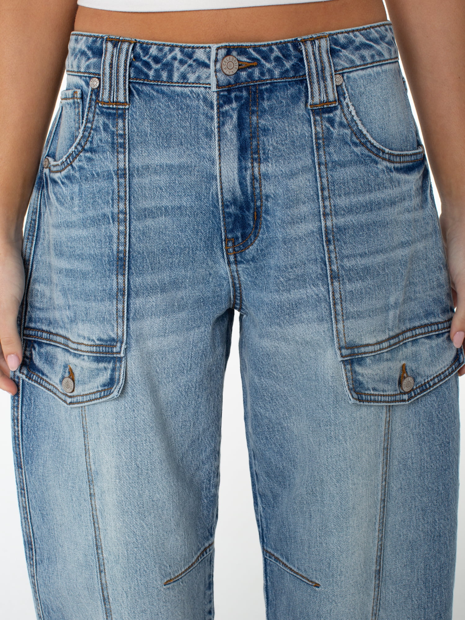 Celebrity Pink Women's Mid Rise Utility Barrel Jeans, Sizes 1-21