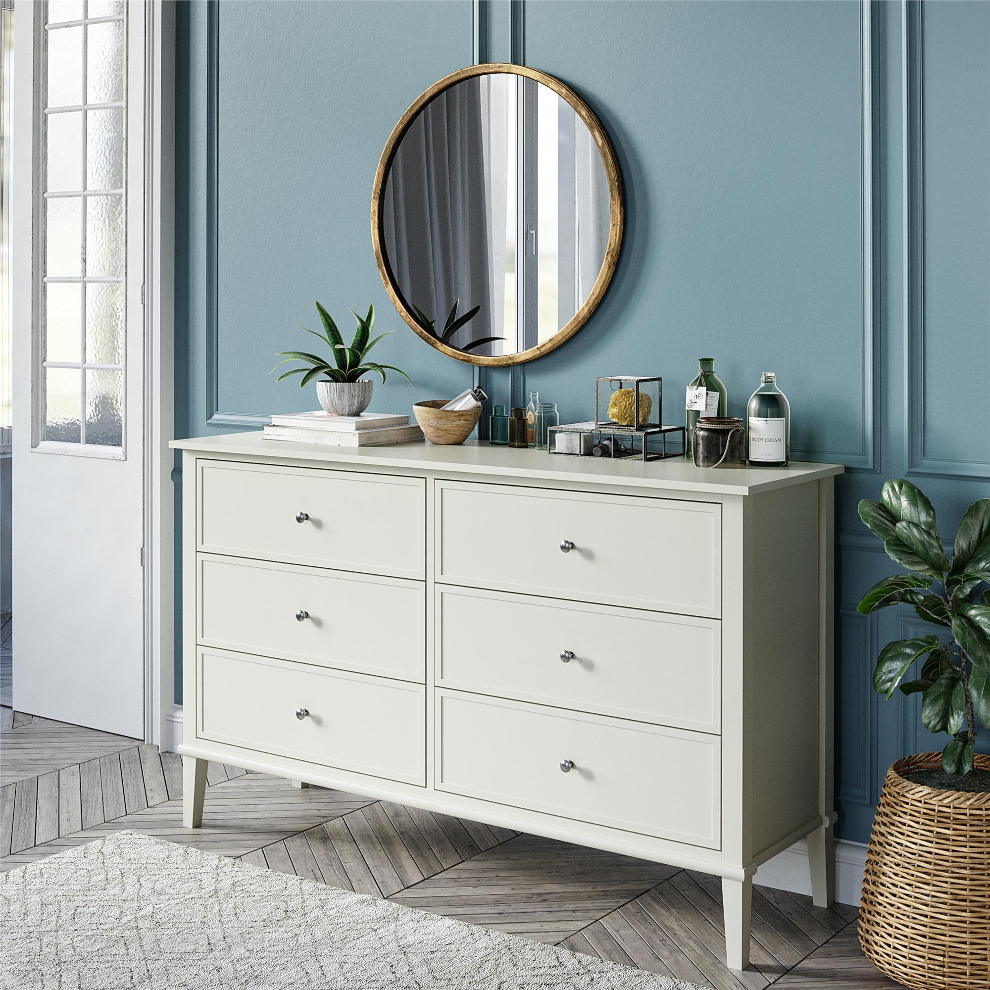 Desert Fields Eclectic Boho 6Drawer Dresser, Soft White