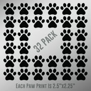 Dog Paw Prints 32-Pack | Each paw 2.5-Inches By 2.25-Inches | Black Vinyl