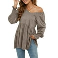 thumbnail image 2 of JGGSPWM Women's Loose Ruffle Hem Cuff Long Sleeve Blouse High Low Peplum Top Solid Elegant Pullover Shirts Coffee XL, 2 of 7