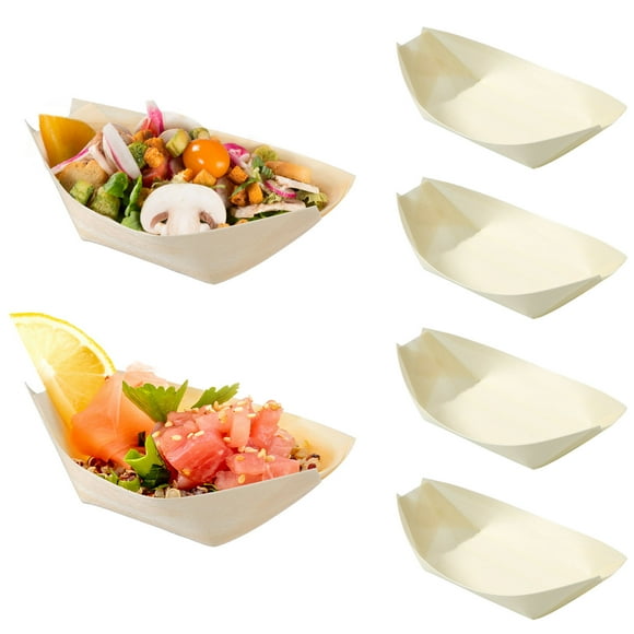 50pcs Wooden Sushi Boat Plates Disposable Sushi Serving Trays Food Dishes Dessert Serving Trays