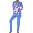 thumbnail image 2 of Puntoco Conjunto De Camiseta Y Pantalones Largos Con Cuello Redondo Y Manga Larga Con Estampado Informal Para Mujer, Color Azul Claro S, 2 of 5
