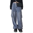 thumbnail image 2 of Liacowi Women Juniors Low Waist Jeans Wide Leg Baggy Cargo Jeans Vintage Grunge Denim Pants Trendy Streetwear, 2 of 9
