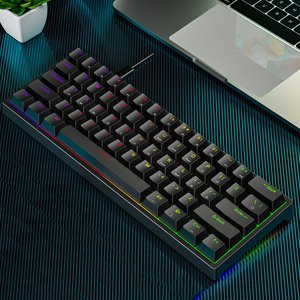 ZZkhGO Wired Backlit Gaming Keyboard, 61 Key Mechanical Feel Keyboard, Illuminated Keyboard for PC Laptop